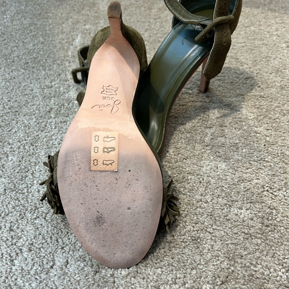 Joie Flirty Fringe Olive Green Suede Sandals - Picture 8 of 10